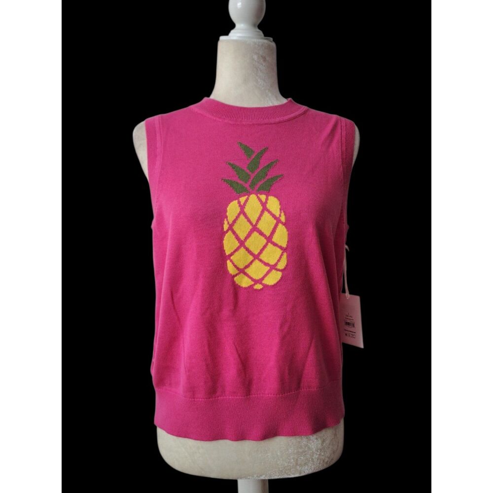 Free Assembly Women Pink Knit Sweater Vest Top Novelty Cotton Travel Tropical L